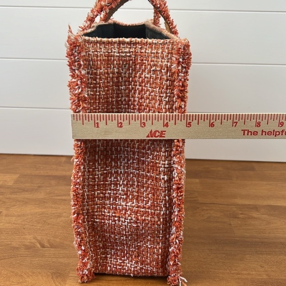 Kooreloo tweed large tote in orange leather handles shoulder bag gold buttons - Picture 6 of 12